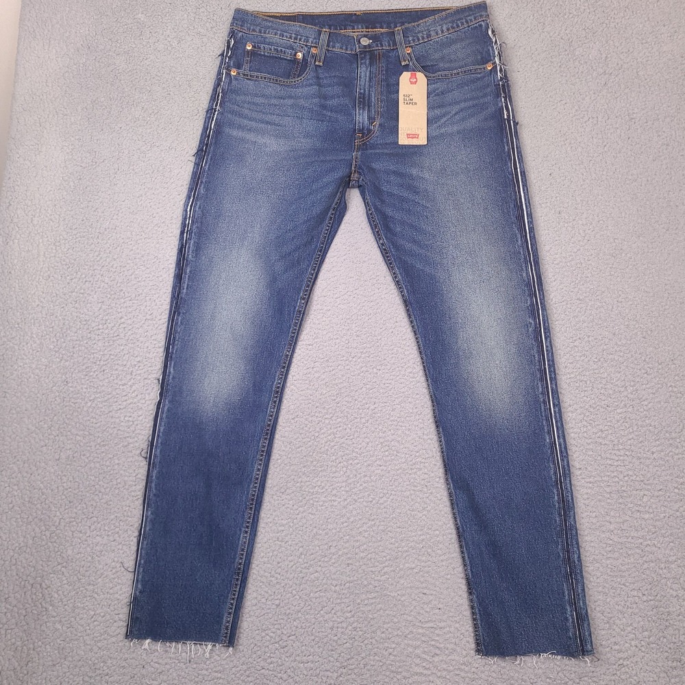 Levi's Jeans Mens 34x31 512 Blue Denim Slim‎ Taper Cutoff Raw Edge Stretch